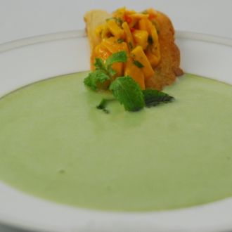Peas and Potato Soup with Salsa