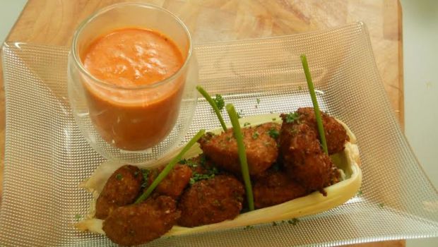 Corn Fritters with Roasted Bell Pepper Sauce