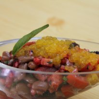 Pomegranate and Mulberry Salad with Mango Caviar