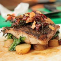Seabass Fillets In Provence Style with Steamed Potatoes and Wilted Spinach